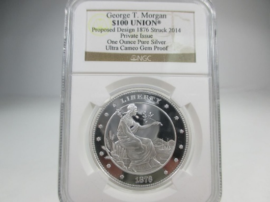 jr-10 2014 George T Morgan Proposed design $100 Union. 1oz 999 Pure Silver. Comes with original Smit