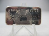 jr-136 RARE Swiss Bank Corp. 1oz .999 Silver Bar. Rainbow toned beauty.