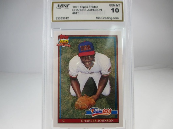 MGS GEM MT 10. 1991 Topps Traded Charles Johnson #11