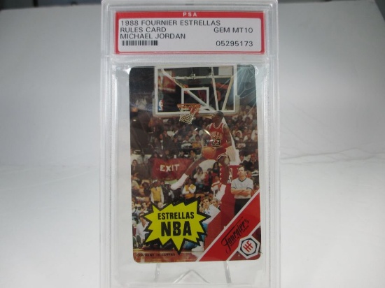 PSA GEM MT 10. 1988 Fournier Estrellas Rules Card. Michael Jordan
