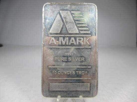 jr-9 RARE 1980's AMARK 10oz .999 Silver Bar. Prospector folk art back.
