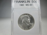 g-16 GEM BU 1962 Franklin Silver Half Dollar