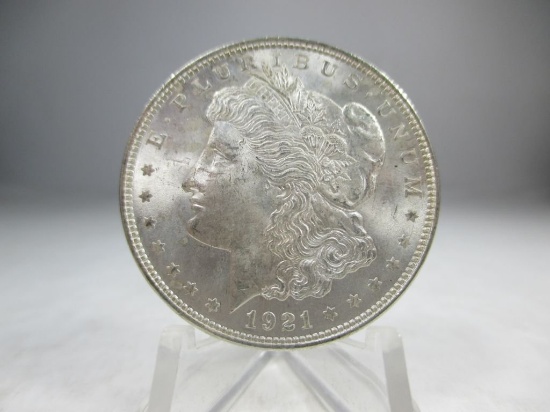 a-11 GEM BU 1921 Morgan Silver Dollar. Full mint luster on a very well struck coin