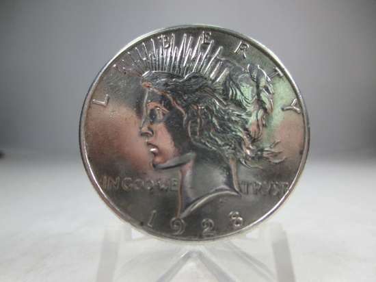 a-32 XF 1928-S Peace Silver Dollar Dipped