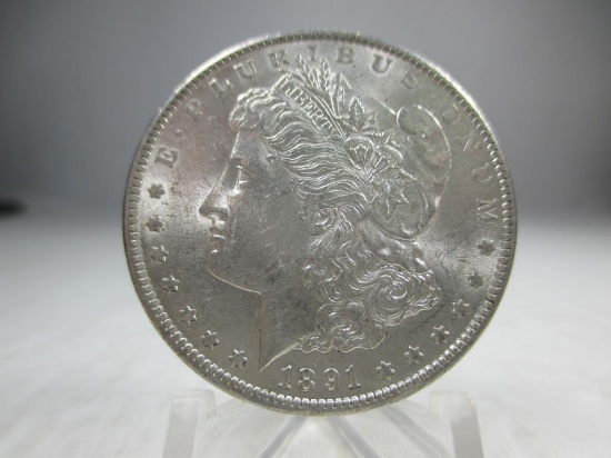 v-35 GEM BU 1891-S Morgan Silver Dollar. Full mint luster on a well struck coin