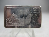 t-179 SCARE 1973 First Silver Bar Issue of the Mount Everest Mint. 1oz .999 Silver Bar