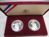 v-64 1983 US Olympics 2 Piece Silver Dollar set in mint box