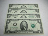 c-71 4 Consecutive Serial Numbered $2 Notes