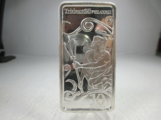 t-8 Numbered Trident Mint 10oz .999 Silver Bar.