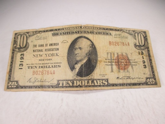 t-101 1929 Bank of America National Association $10 Brown Seal Note. Harder to find note