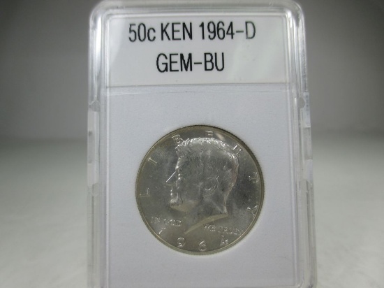 g-107 GEM  BU 1964-D Kennedy 90% Silver Half Dollar