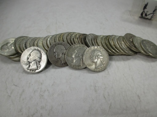 g-25 Full roll of mixed date Washington Silver Quarters