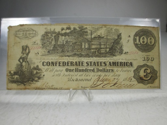 t-3 4th Issue $100 Confederate States of America Currency. RARE