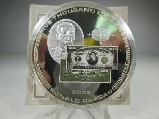 t-38 LARGE 2009 $5,000 Federal Reserve Note Comm. Coin worth COA