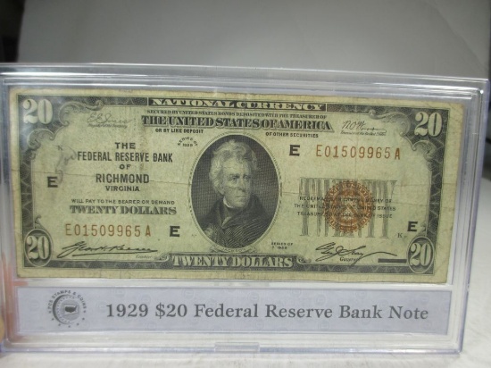 t-47 1929 Richmond $20 Brown seal note in plastic holder