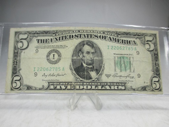 t-58 1950-A $5 Light Green Seal Federal Reserve Note