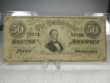 t-74 1864 Confederate States of America $50 Note RARE