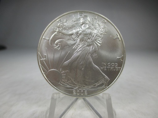 t-17 GEM BU 2002 American Silver Eagle right from the roll.