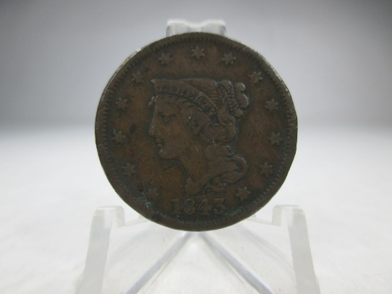 h-20 1843 US Large Cent. Rim nicks on Reverse