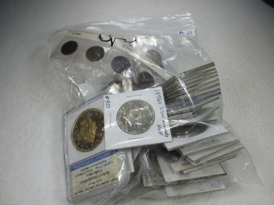 m-28 BIG GRAB BAG of US Coins. 40% Silver Kennedy Half Dollar, BU Steel Cent, Buffalo Nickels, Moder