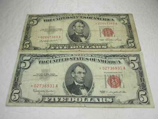 m-5 1 1953 $5 Red Seal STAR NOTE 1 1963 $5 Red Seal STAR Note