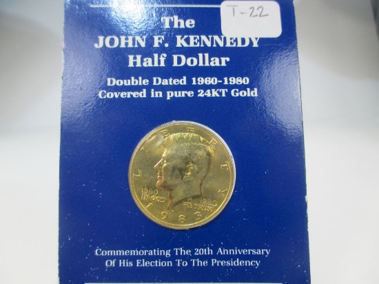 t-22 1983 Gold Plated Double Dated Kennedy Half Dollar. Limited Mintage