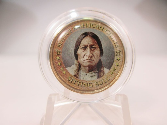t-28 Sitting Bull Colorized US $1 Coin with COA