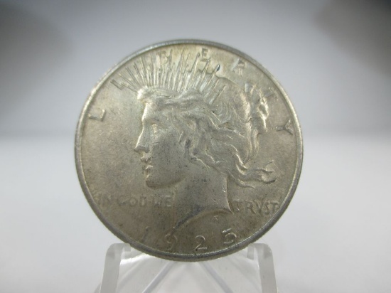 t-48 AU 1925-S Peace Silver Dollar. Die Crack Reverse. ERROR COIN