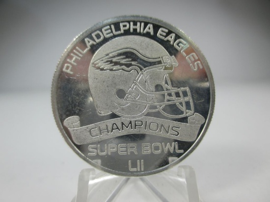 t-6 Superbowl LII 1oz .999 Silver Round Philadelphia Eagles Champions