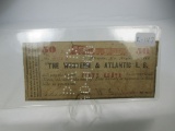 k-147 1862 The Western Atlantic Railroad 50 Cent Note