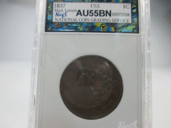 L-31 AU 1837 U.S. Copper Large Cent. Amazing coin for its age.