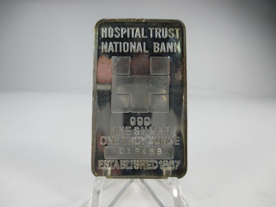 t-38 RARE Hospital Trust National Bank 1oz .999 Silver Bar