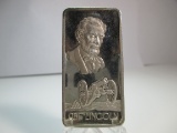 t-73 Vintage Greatest Americans Abe Lincoln 1 Ounce .999 Silver Bar