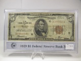 t-204 1929 Brown Seal 5 Dollar Federal Reserve Bank Note