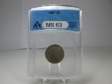 t-93 ANACS Graded MS63 1907 V Nickel