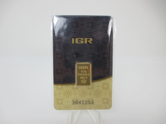 t-1 IGR Carded 2.5 Gram .999 Gold Bar