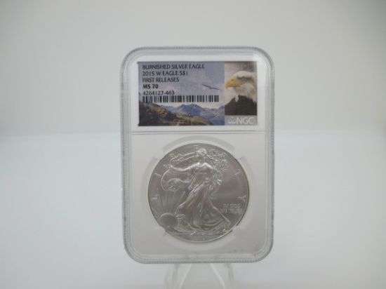 t-44 NGC Graded MS70 2015 Burnished American Silver Eagle