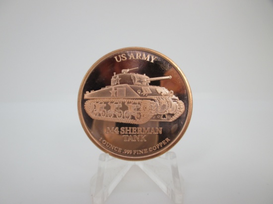 t-2 US Army M4 Sherman Tank 1 Ounce .999 Copper Round