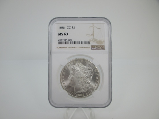 t-3 NGC Graded MS63 1881 Carson City Morgan Silver Dollar