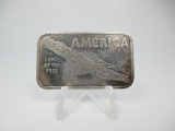 t-86 Vintage American Argent Mint Land of The Free 1 Ounce .999 Silver Art Bar