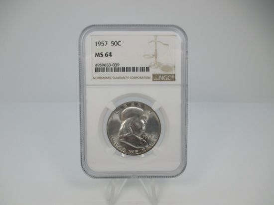 t-27 NGC Graded MS64 1957 Franklin Silver Half Dollar