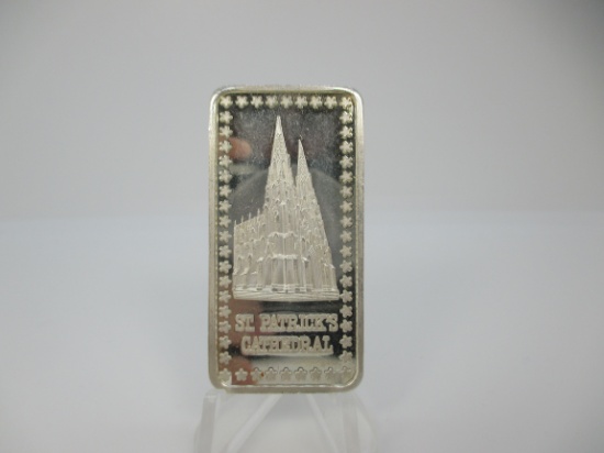 t-48 Vintage St. Patrick's Cathedral The Hamilton Mint 1 Ounce .999 Silver Art Bar