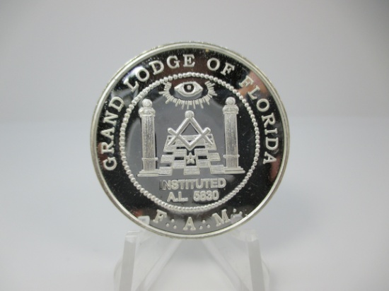 t-26 J. Dick Martinez Grand Masters of Free Masons Of Florida 1 Ounce .999 Silver Round