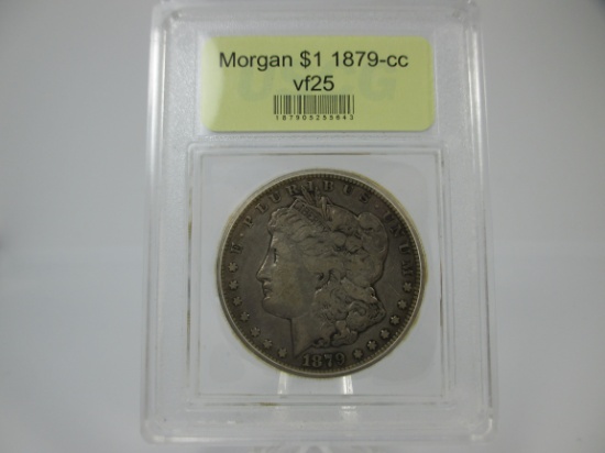 Slabbed 1879-CC Morgan Silver Dollar. KEY DATE