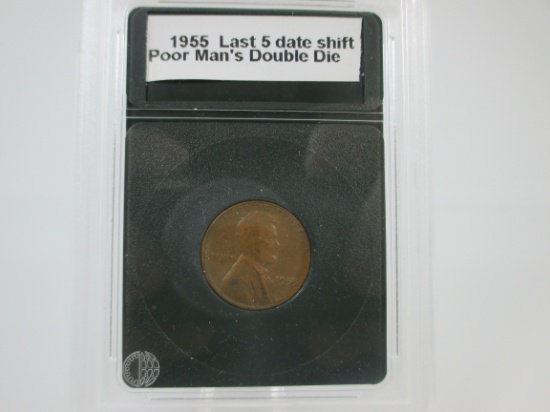 1955 Shifted 5 Poor mans Double die Lincoln cent in XF condition