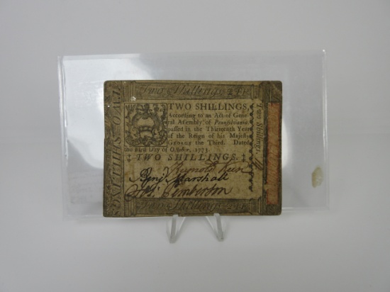 t-12 VF 1775 Pennsylvania U.S. Colonial Note 2 Shillings