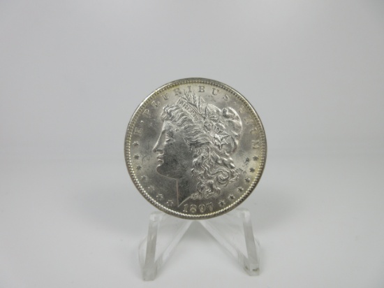 t-14 1897-P UNC Morgan Silver Dollar. Strong Details and excellent luster