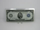 t-75 AU 1914 Large size Blue seal Federal Reserve $5 Note