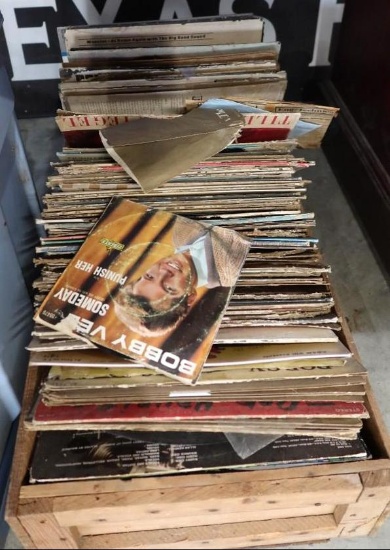 Wooden Box Full Of Vintage Vinyl Records