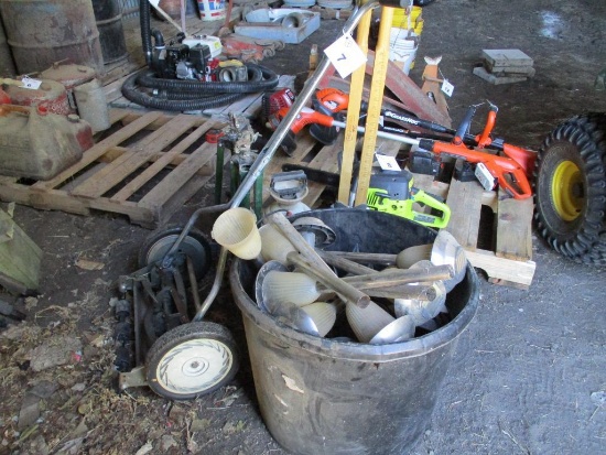Reel Mower, Lawn items, and Assorted Landscape lights